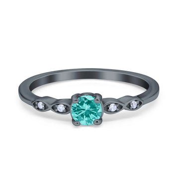 Petite Dainty Wedding Ring Round Black Tone, Simulated Paraiba Tourmaline CZ 925 Sterling Silver